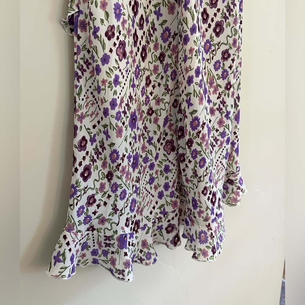 Y2K Vintage Purple Floral Ruffle Dress Ruched Cottagecore Coquette Sundress XS–S - Picture 6 of 9